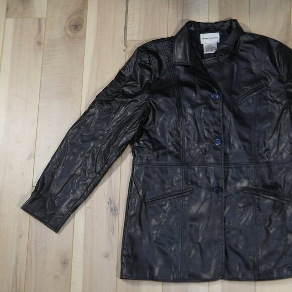 Vintage Black Faux Leather Jacket - Size Medium - Picture 6 of 7